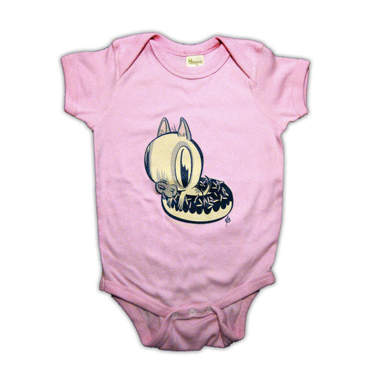 Puppy in A donut Girls Pink Baby Onsie