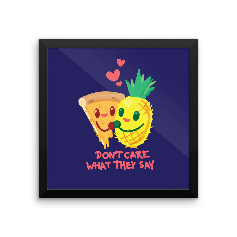 Pineapple Pizza "Don't Care What They Say" — Framed poster (Navy)