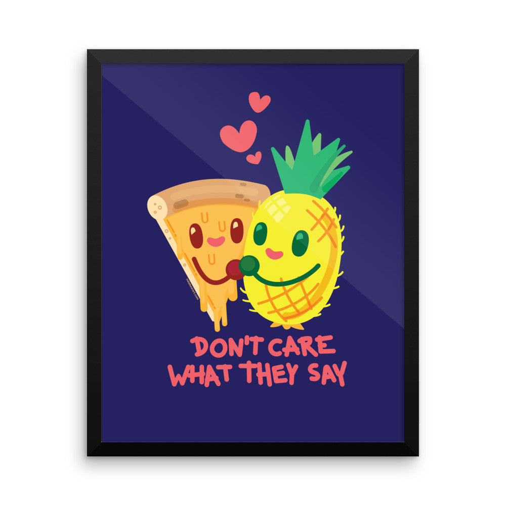Pineapple Pizza "Don't Care What They Say" — Framed poster (Navy)