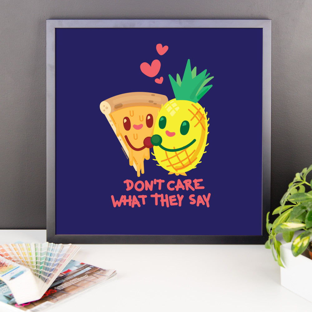 Pineapple Pizza "Don't Care What They Say" — Framed poster (Navy)