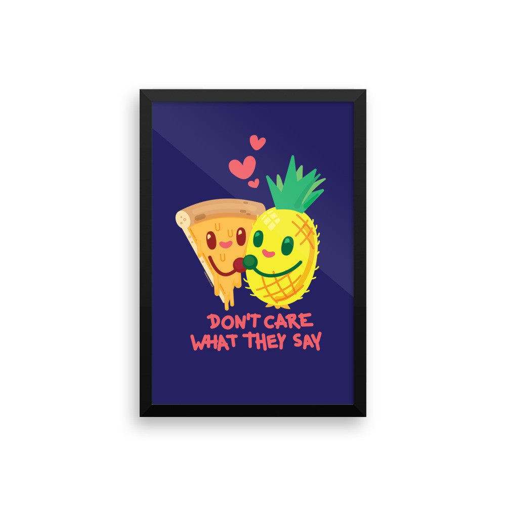 Pineapple Pizza "Don't Care What They Say" — Framed poster (Navy)