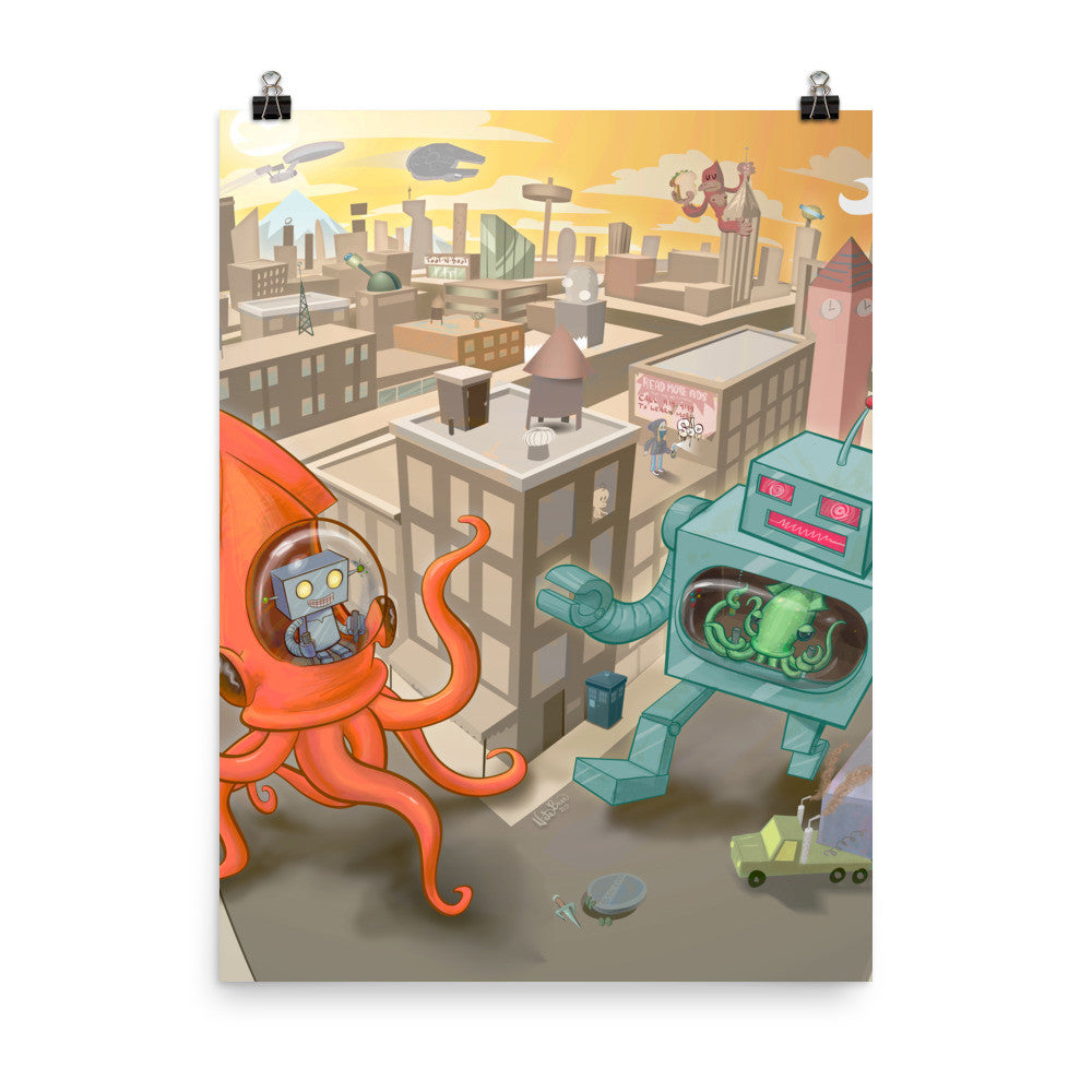 Squid vs Robot - Poster Art Print