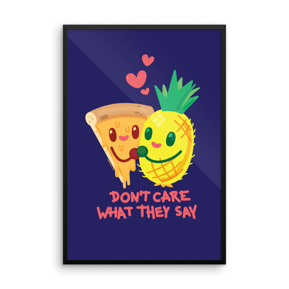 Pineapple Pizza "Don't Care What They Say" — Framed poster (Navy)