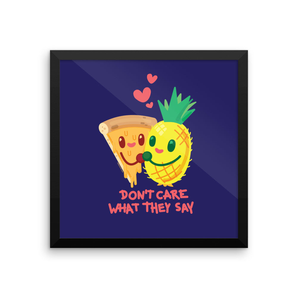 Pineapple Pizza "Don't Care What They Say" — Framed poster (Navy)