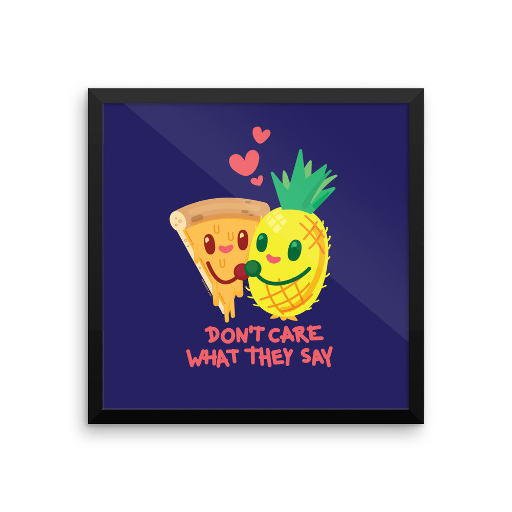 Pineapple Pizza "Don't Care What They Say" — Framed poster (Navy)