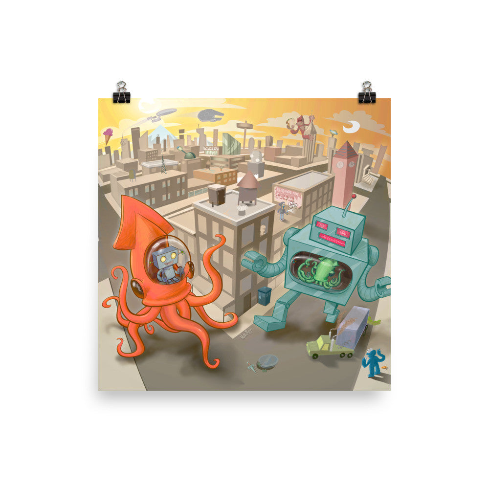 Squid vs Robot - Poster Art Print