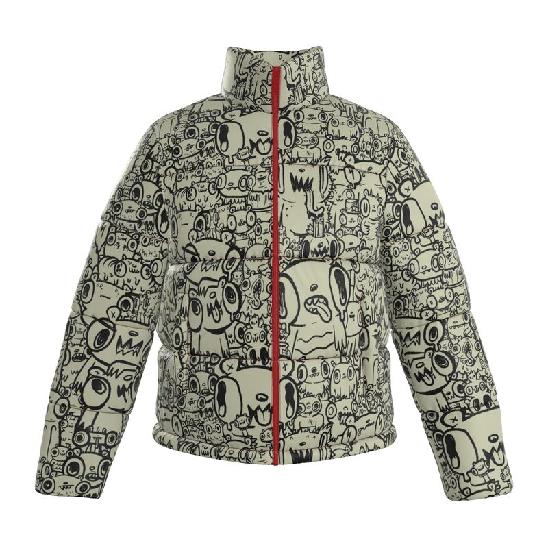 Bear Party Custom Puffer Jacket | Maximalist All-Over Print Streetwear | High-End Chaos Coat