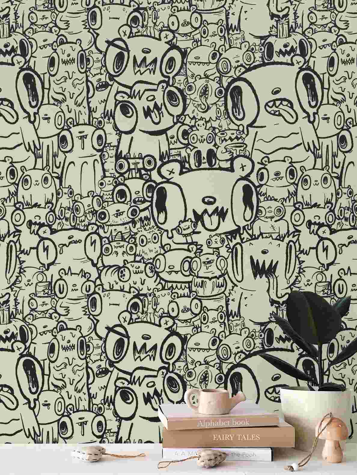 Bear Party Wallpaper | Maximalist Repeat Pattern | Custom Peel & Stick