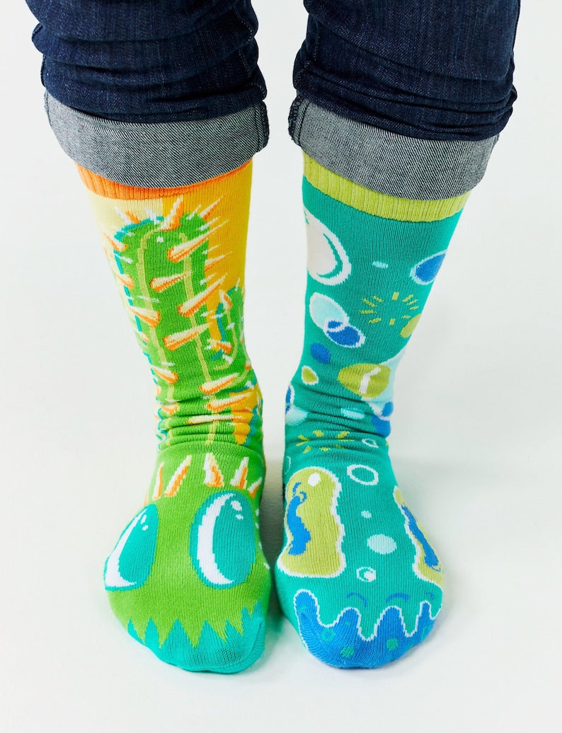 Pokey & Poppy – Adult Mismatched Pals Socks x Nate Bear | Cactus & Bubble Artist Series