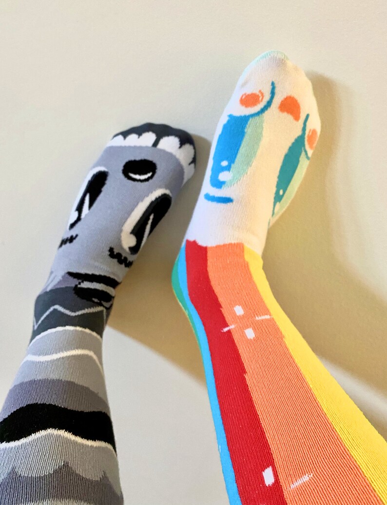 Rainbowface & Mr. Gray – Adult Mismatched Pals Socks x Nate Bear | Color vs Neutral Artist Series