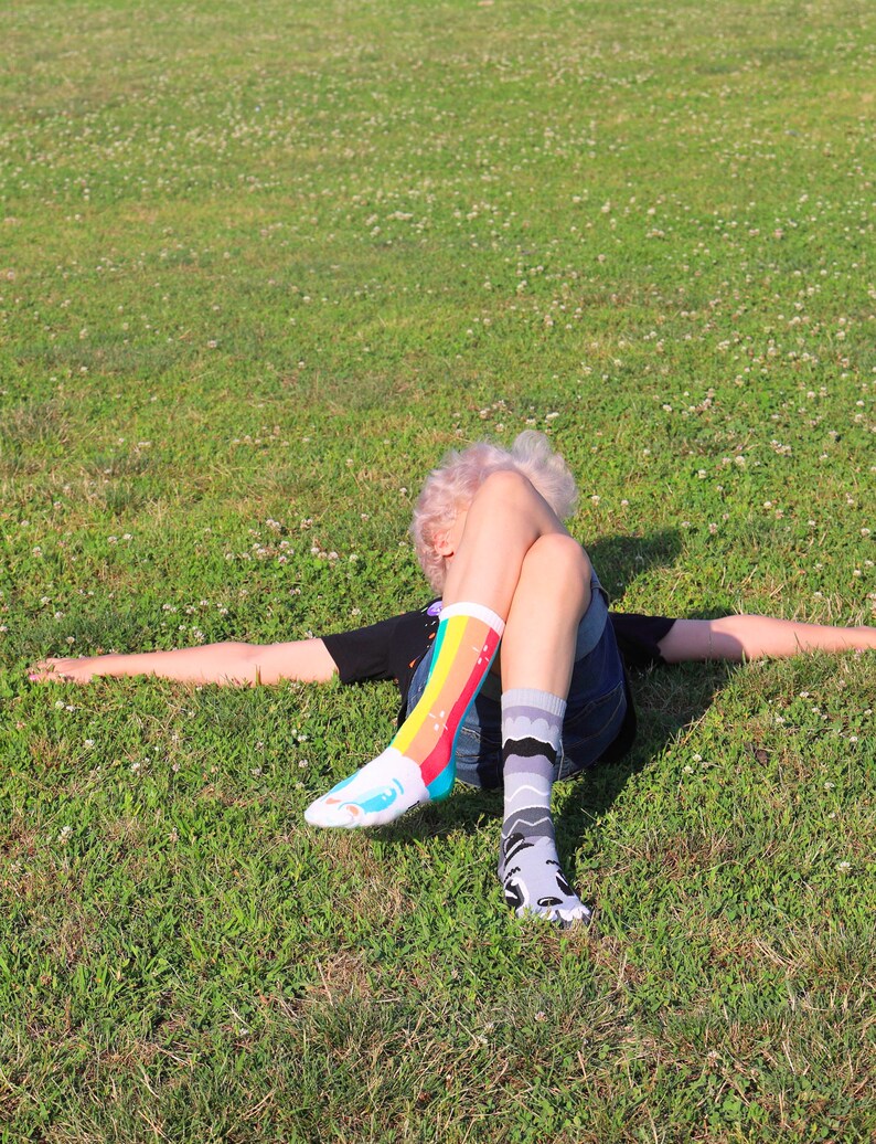 Rainbowface & Mr. Gray – Adult Mismatched Pals Socks x Nate Bear | Color vs Neutral Artist Series