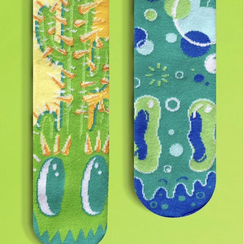 Pokey & Poppy – Adult Mismatched Pals Socks x Nate Bear | Cactus & Bubble Artist Series