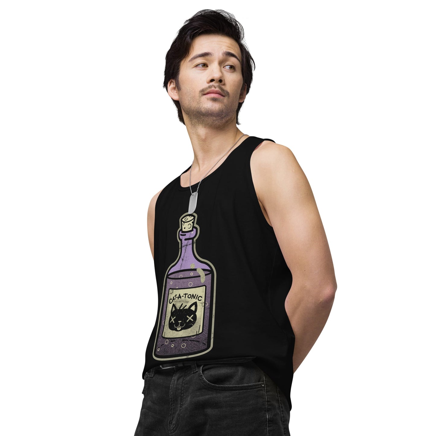 Cat-A-Tonic Bottle - Premium Men's Tank Top | Spooky Graphic Sleeveless Tee