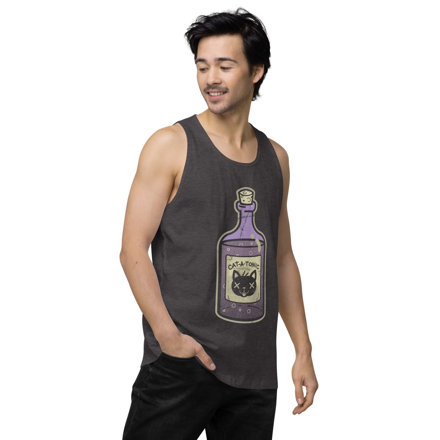 Cat-A-Tonic Bottle - Premium Men's Tank Top | Spooky Graphic Sleeveless Tee