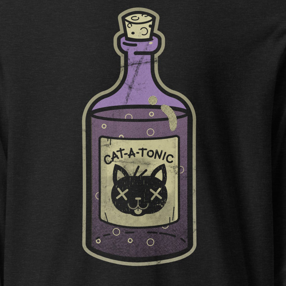 Cat-A-Tonic Bottle - Unisex Hooded Long Sleeve Tee | Spooky Black Cat Potion Art