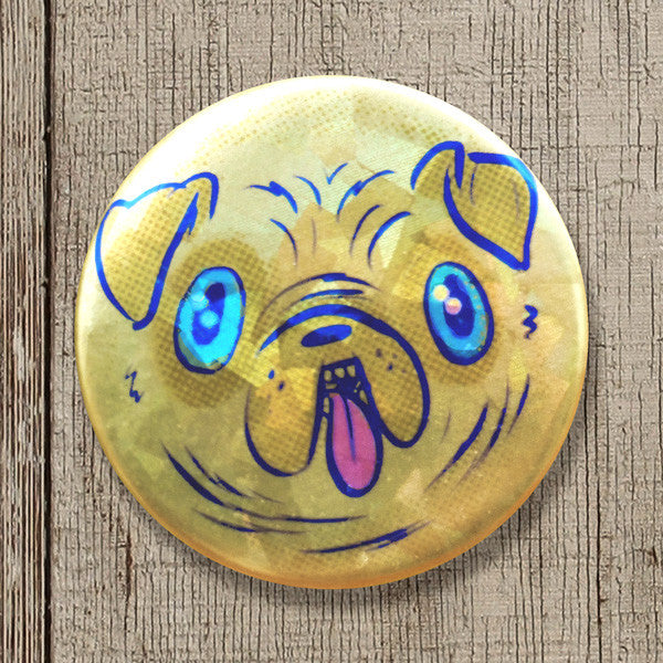 Pugly Face - Sparkly Pinback Button
