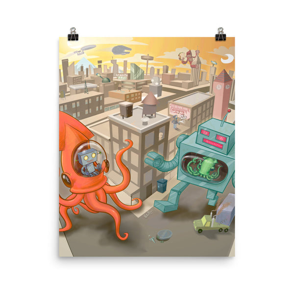 Squid vs Robot - Poster Art Print