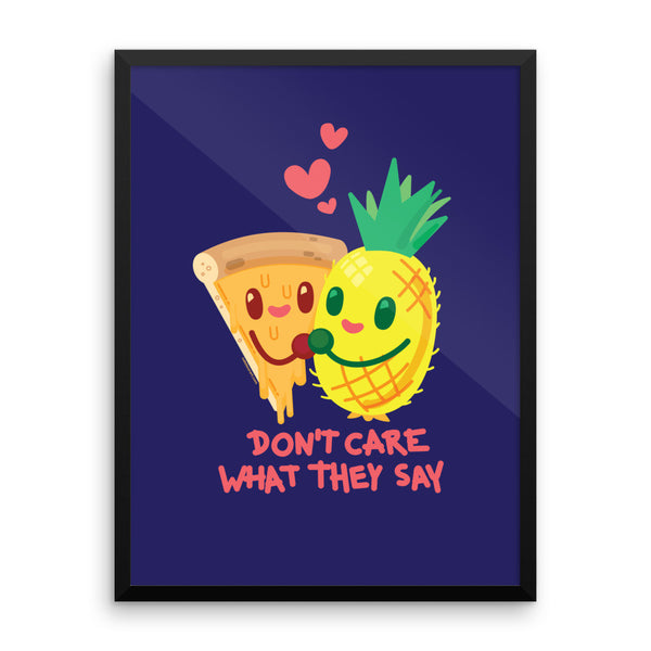 Pineapple Pizza "Don't Care What They Say" — Framed poster (Navy)