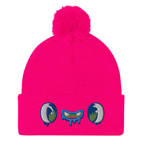 Derpy Face - Pom-Pom Beanie Neon Pink