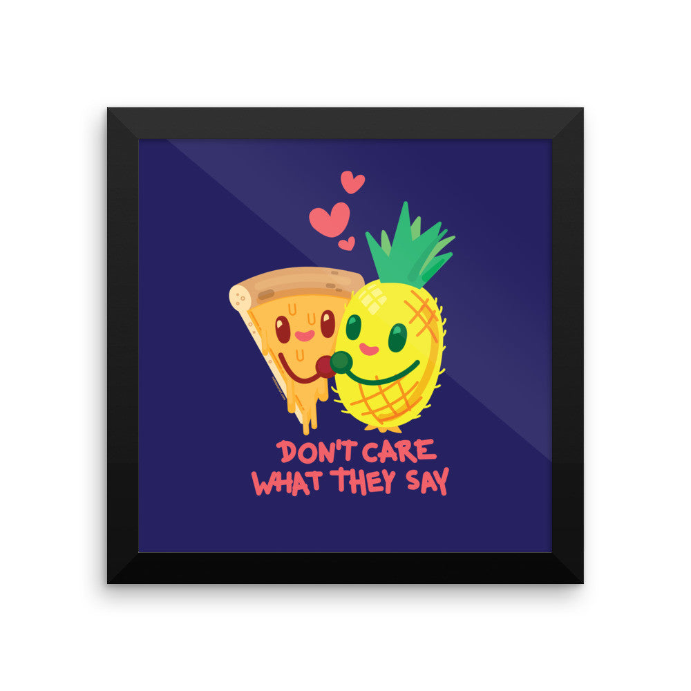 Pineapple Pizza "Don't Care What They Say" — Framed poster (Navy)