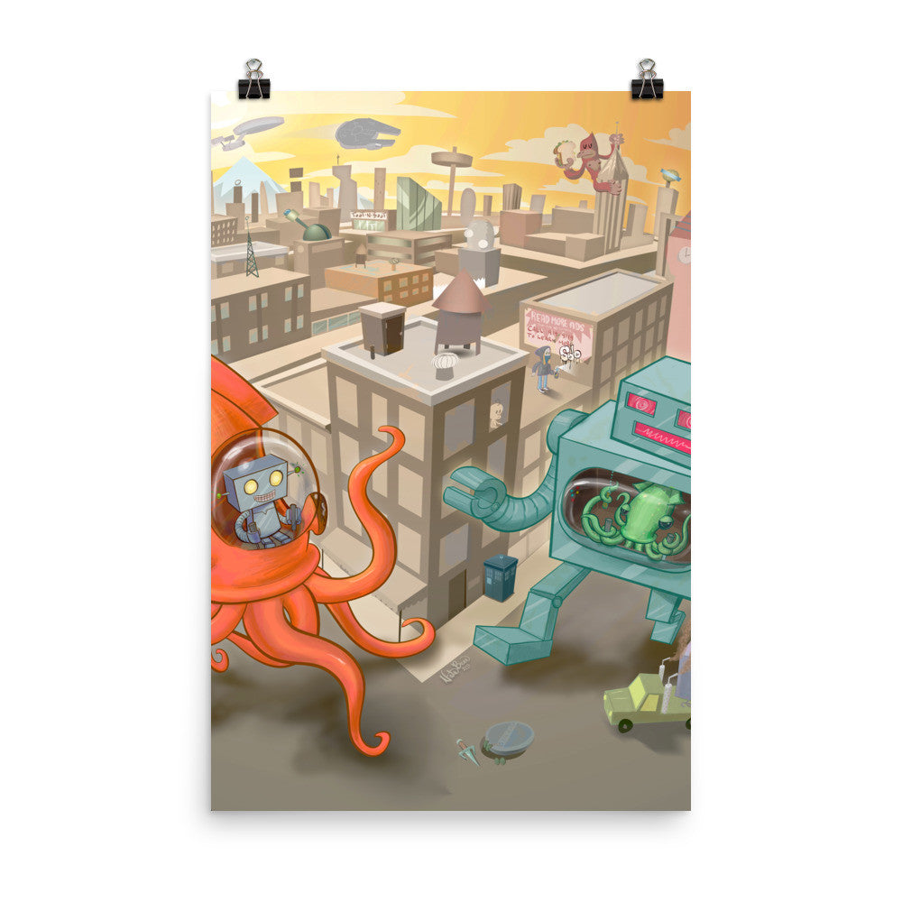 Squid vs Robot - Poster Art Print