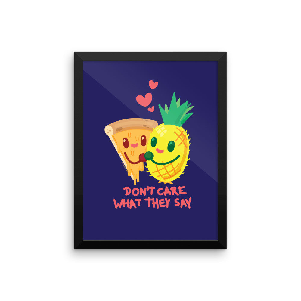 Pineapple Pizza "Don't Care What They Say" — Framed poster (Navy)